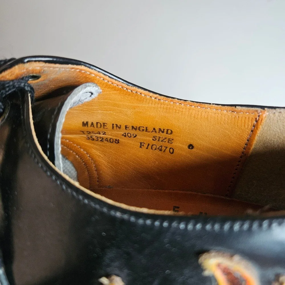 Tredair Made in England Black Leather Flame Oxford Shoes Vintage Size UK 6
